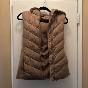 Zara tan brown hooded puffer vest New Medium